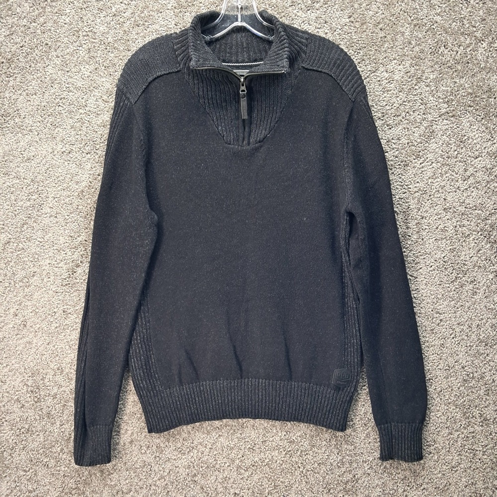 Projek Raw Mens Quarter Zip Sweater Charcoal Black Mock Neck Pullover Medium